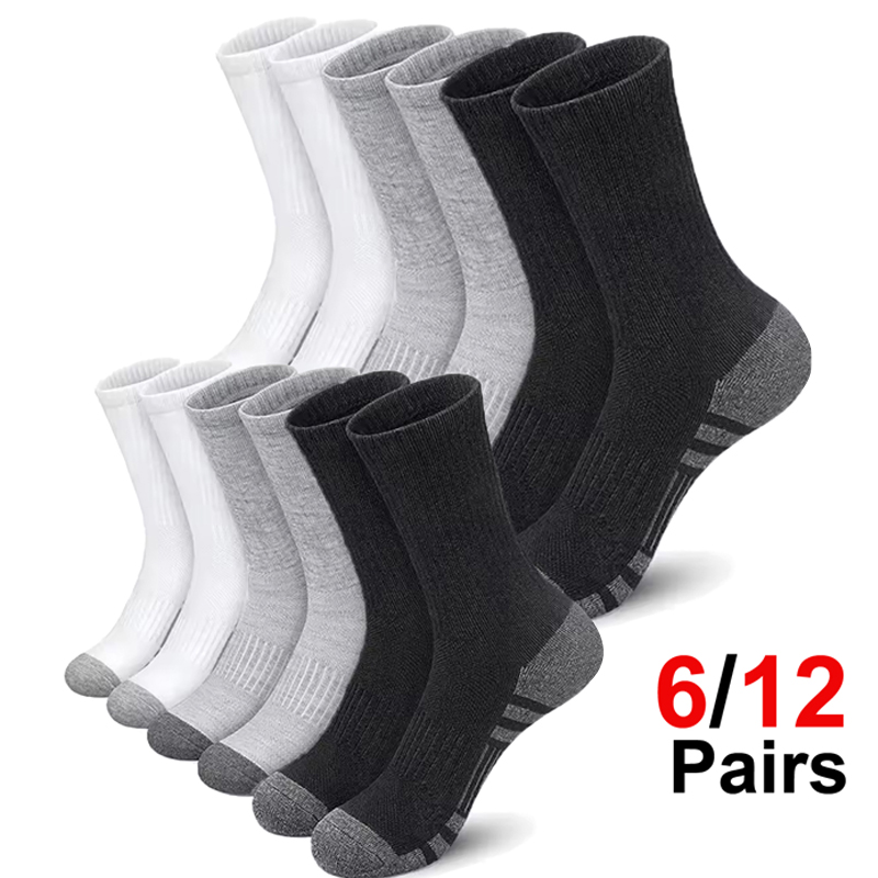 Cotton Crew Sock Pack - ถุงเท้ากีฬาผู้ชาย แพ็ค 6 คู่ ถุงเท้าข้อสูงประสิทธิภาพสูง นุ่ม