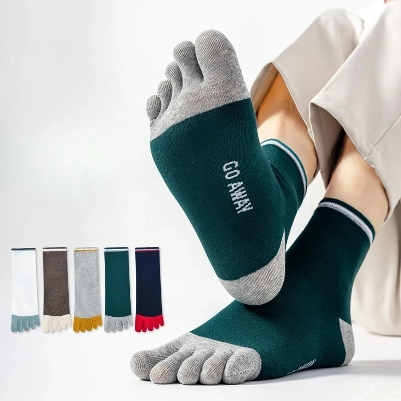 Toe Sock Split - ถุงเท้าผู้ชายแบบห้านิ้ว 5 คู่ แฟชั่นฤดูใบไม้ผลิและฤดูใบไม้ร่วง ระบายอากาศได้ดี ซับเหงื่อ