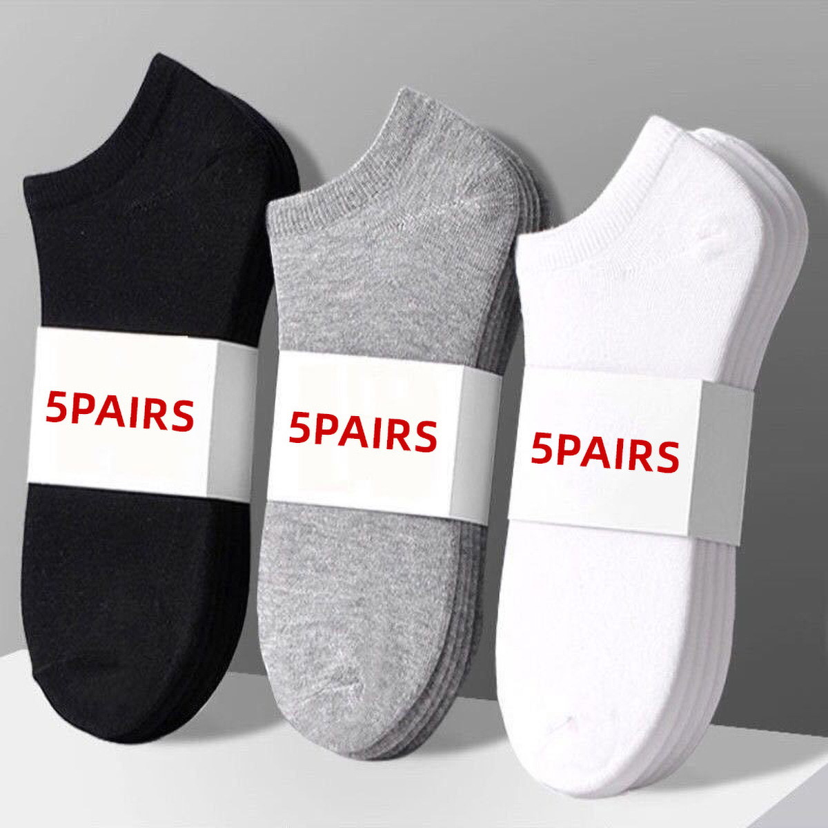 Ankle Sock Low Cut - ถุงเท้าข้อสั้นแบบเรียบง่าย สีพื้น 5 คู่ สำหรับทุกเพศ ระบายอากาศได้ดี