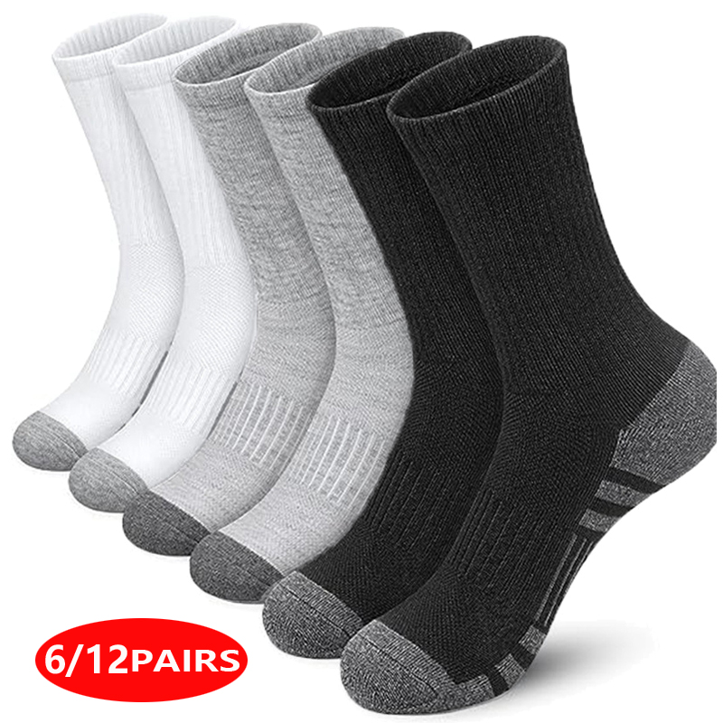 Cotton Crew Sock Pack - ถุงเท้ากีฬาประสิทธิภาพสูงสำหรับผู้ชาย ถุงเท้ากีฬาแบบนุ่ม ระบายอากาศได้ดี สำหรับวิ่ง บาสเก็ตบอล กิจกรรมกลางแจ้ง