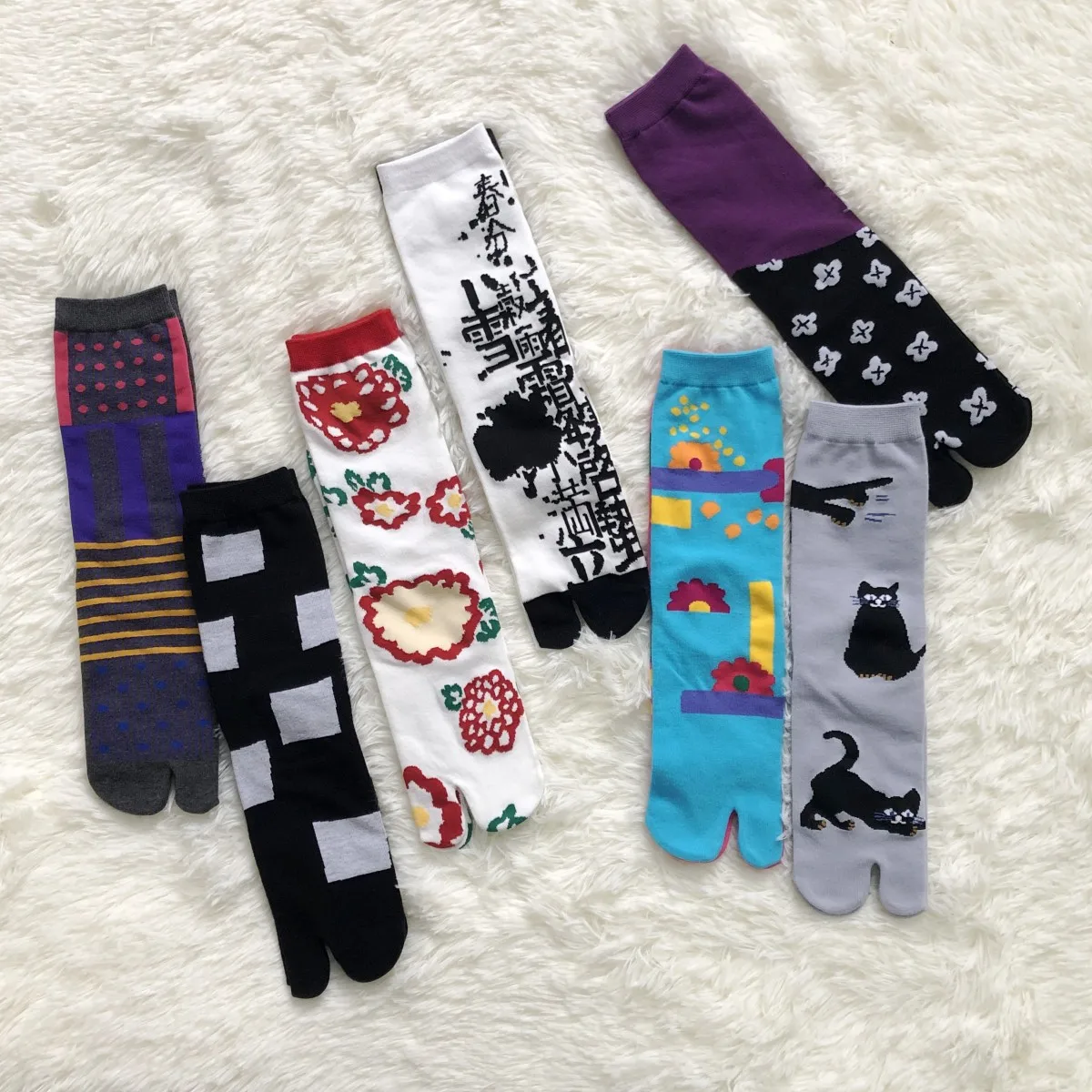 Toe Sock Split - ถุงเท้าสองนิ้วเท้าน่ารักลายดอกไม้ผ้าแจ็คการ์ดลายเกาลัดญี่ปุ่นหลากสีถุงเท้าแยกนิ้ว Tabi