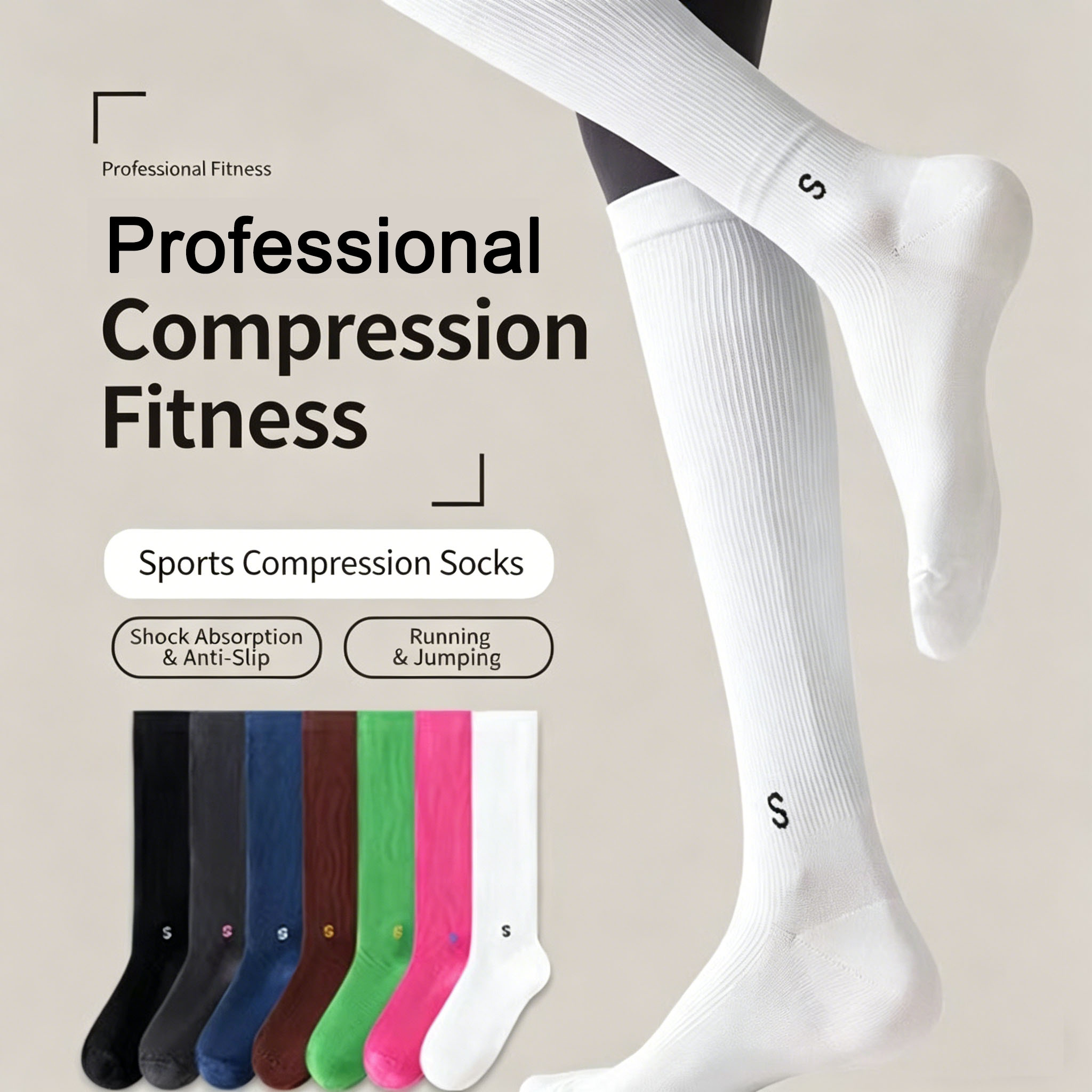 Compression Sleeve Calf - ถุงเท้ากีฬาแบบมีแรงกดกระชับสำหรับผู้หญิง ระบายอากาศได้ดี เหมาะสำหรับวิ่ง กระโดดเชือก ฟิตเนส และกระชับสัดส่วนในช่วงฤดูร้อน