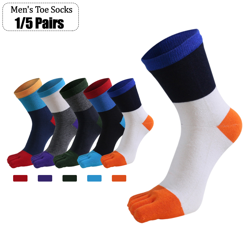 Toe Sock Split - ถุงเท้าผู้ชายแบบห้านิ้ว 1/5 คู่ หลากสี ลายทาง ผ้าฝ้ายนุ่ม