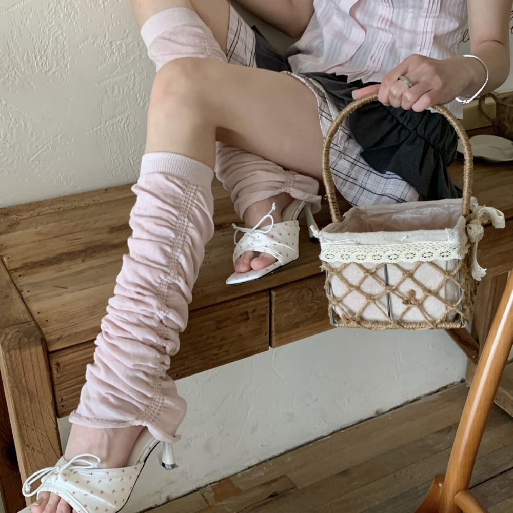 Boot Sock Slouchy - ถุงเท้าสีชมพูแบบมีระบาย ทรงหลวม สไตล์บัลเลต์คอร์ มิว สไตล์ แบบยาวคลุมเข่า