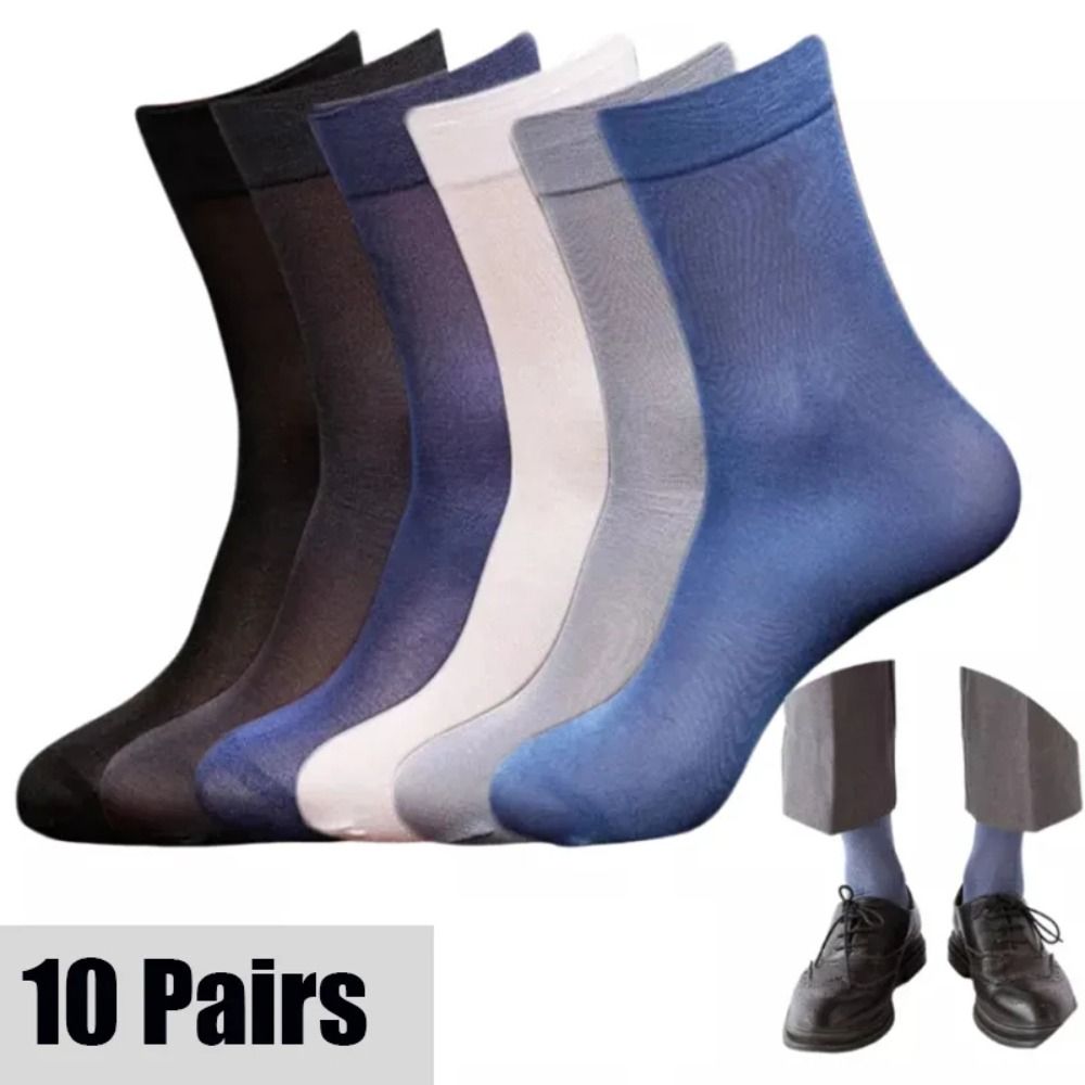 Silk Sock Bamboo - 10 คู่ แฟชั่น ถุงเท้าผู้ชาย ระบายอากาศได้ดี ถุงเท้าไหมน้ำแข็ง