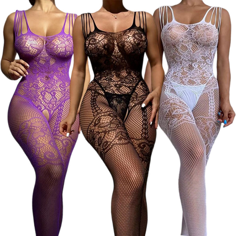 Fishnet Stocking Women - ชุดชั้นในเซ็กซี่สำหรับผู้หญิง ชุดนอนแบบเต็มตัว ผ้าโปร่งใส บอดี้สูทตาข่าย บราแบบเปิดเป้า ชุดชั้นในวาบหวิว