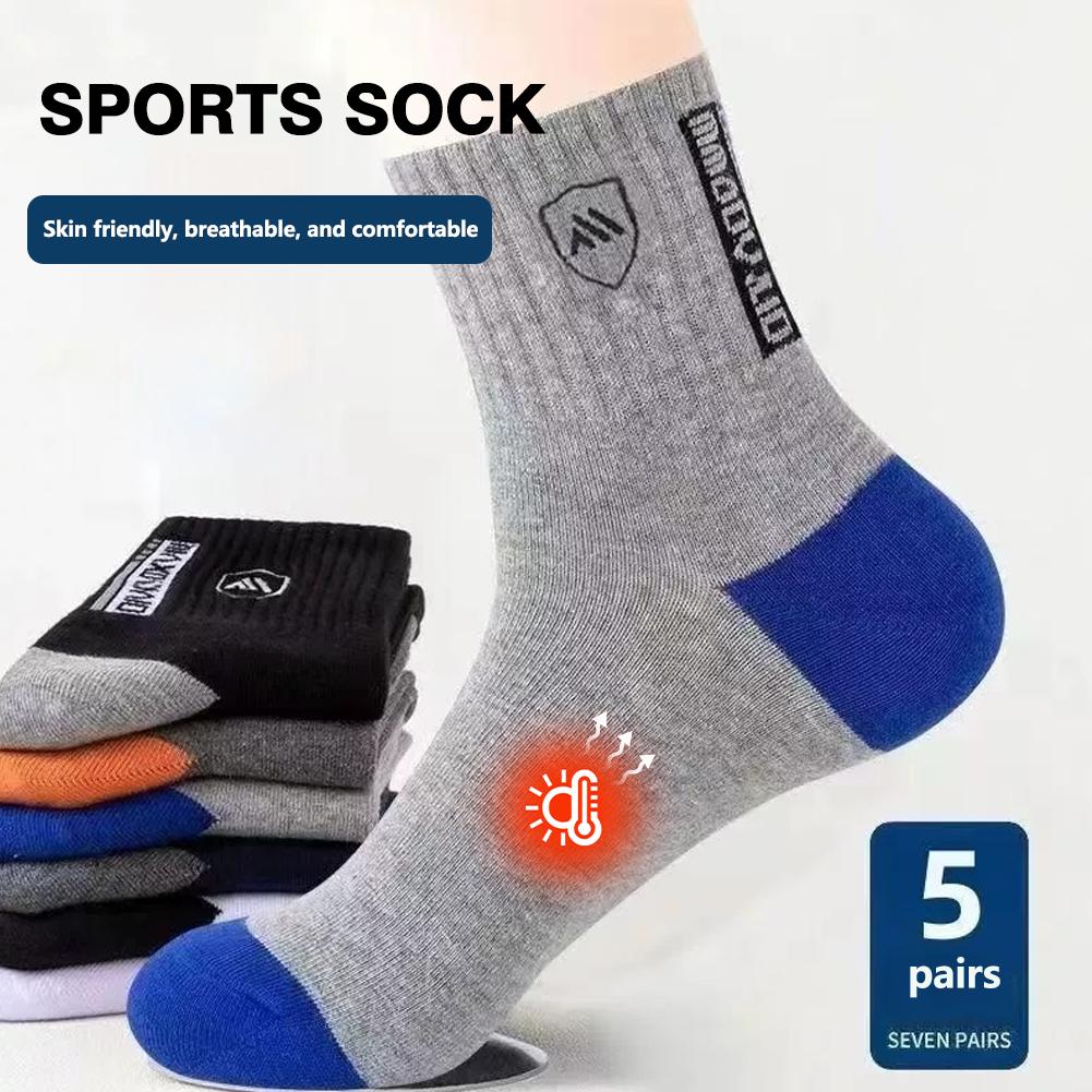 Cotton Crew Sock Pack - ถุงเท้าผู้ชายป้องกันกลิ่นและกันลื่น 5 คู่ - ถุงเท้าลูกเรือระบายอากาศได้ดี ซึมซับความชื้น