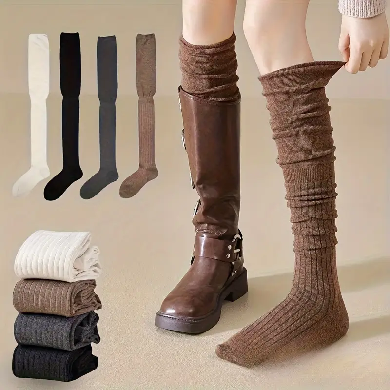 Boot Sock Slouchy - 1-10 คู่ถุงเท้ายาวเหนือเข่าผู้หญิงถุงเท้าบู๊ททรงหลวมกันลื่นสลิมฟิตถุงน่องยาวสำหรับฤดูใบไม้ร่วงฤดูหนาวแฟชั่น