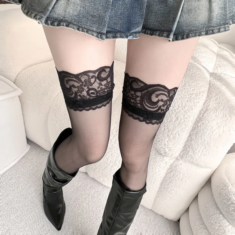 Tights Pantyhose Sheer - ถุงน่องลูกไม้ผู้หญิงเข็มขัดดอกไม้ยืดหยุ่นถุงน่องหรูหราถุงน่องลูกไม้สีดําต้นขา SHEER Tights Pantyhose Club ชุดชั้นในเซ็กซี่