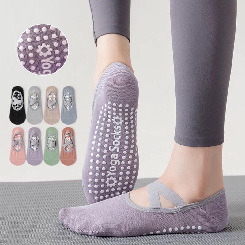 Grip Sock Yoga - Breathable ผ้าเช็ดตัวด้านล่างถุงเท้าโยคะผู้หญิงซิลิโคนลื่นผ้าพันคอพิลาทิสถุงเท้าสุภาพสตรีบัลเล่ต์เต้นรําฟิตเนสออกกําลังกายถุงเท้าผ้าฝ้าย