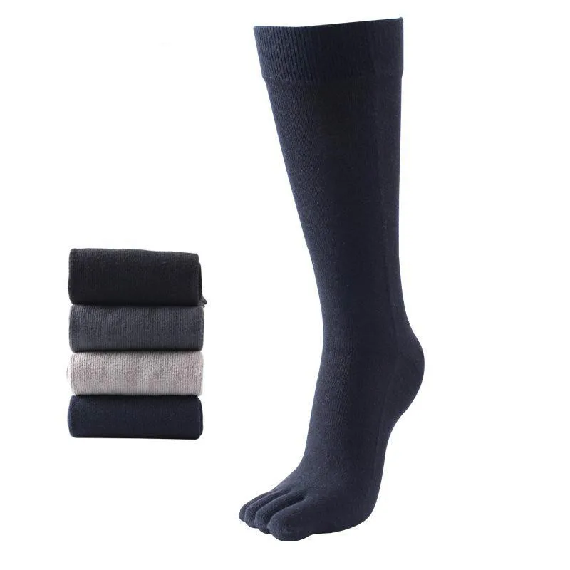 Cotton Crew Sock Pack - ถุงเท้าลูกเรือผู้ชาย 4 คู่หลอดยาวลําลองถุงเท้านิ้วเท้า 5 นิ้วสีทึบ 5