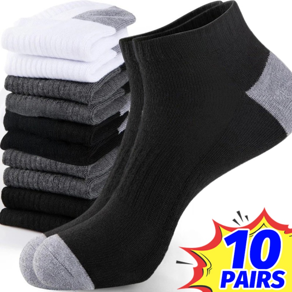 Ankle Sock Low Cut - ถุงเท้าผู้ชายระบายอากาศได้ดี 1-10 คู่ ถุงเท้าข้อสั้นน้ำหนักเบา นุ่ม สีสันตัดกัน