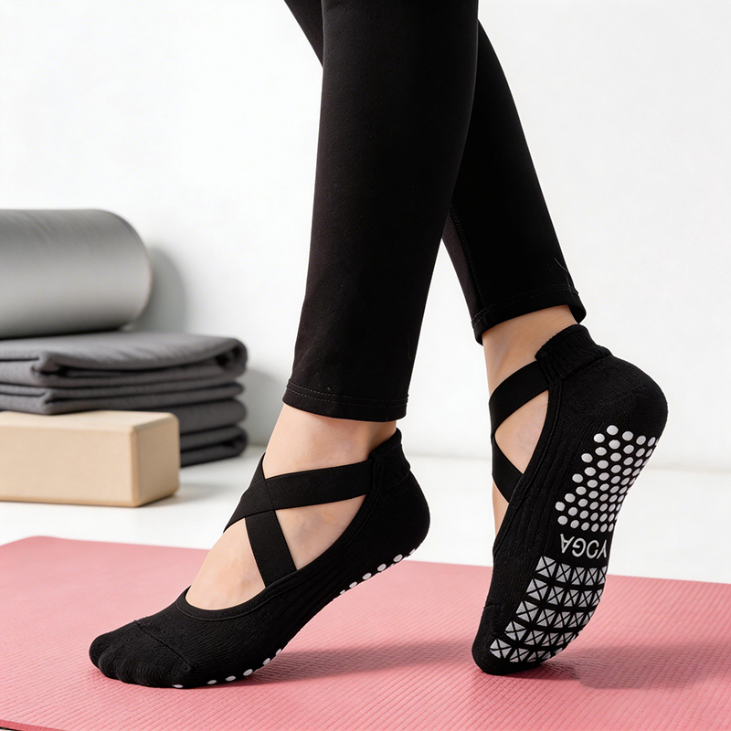 Grip Sock Yoga - ถุงเท้าโยคะกันลื่นสำหรับผู้หญิง ถุงเท้าซิลิโคนสำหรับออกกำลังกายในร่ม ถุงเท้าผ้าฝ้ายแบบไม่มีส้นสำหรับพิลาทิส ถุงเท้ากีฬาสำหรับเต้นบัลเลต์