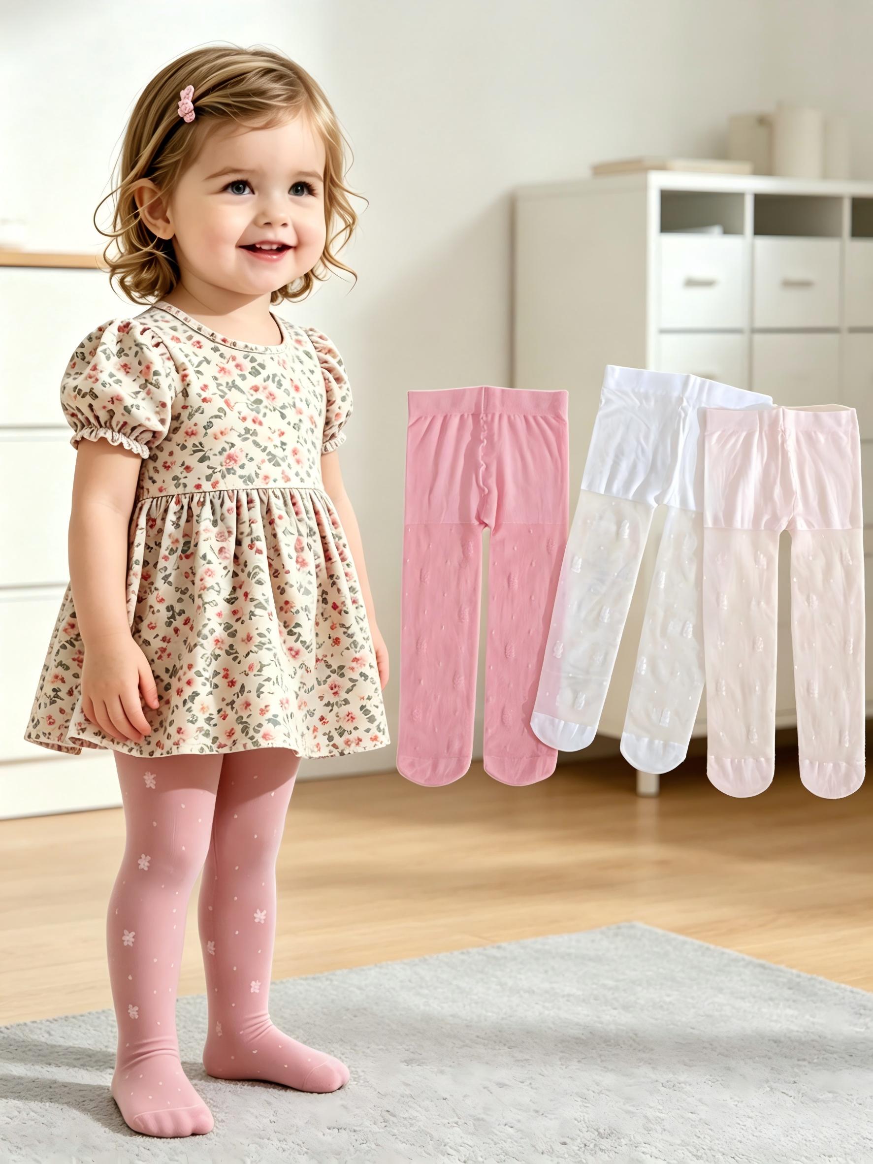 Tights Pantyhose Sheer - 3 แพ็คเด็กวัยหัดเดินหญิงถุงน่องพิมพ์ลายดอกไม้ 0-3Y UPF50 ป้องกันแสงแดดยืดหยุ่นโปร่งใสถุงน่องเด็กสำหรับฤดูร้อนชุดปาร์ตี้สวมใส่ทุกวัน