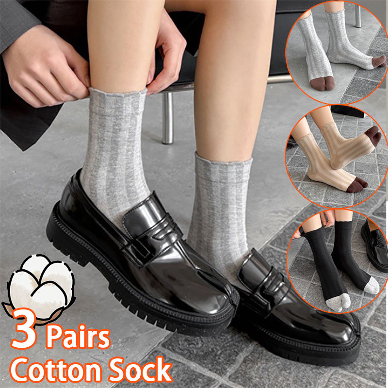Toe Sock Split - ถุงเท้าทาบิผ้าฝ้ายแบบแยกนิ้วสไตล์ญี่ปุ่นสำหรับผู้หญิง ลายทางสีน้ำตาลแบบเรโทร สำหรับรองเท้าทาบิ ถุงเท้าลำลองสไตล์ JK Lolita