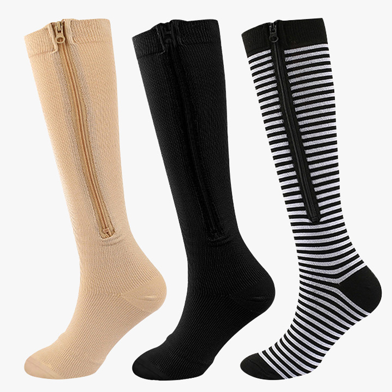 Compression Sock Medical - ถุงเท้ากันกระแทกซิปทางการแพทย์1คู่สำหรับผู้หญิงผู้ชายผ้าไนล่อนยืดหยุ่นสูงปิดนิ้วเท้าสำหรับถุงน่องอาการบวมน้ำเส้นเลือดขอด