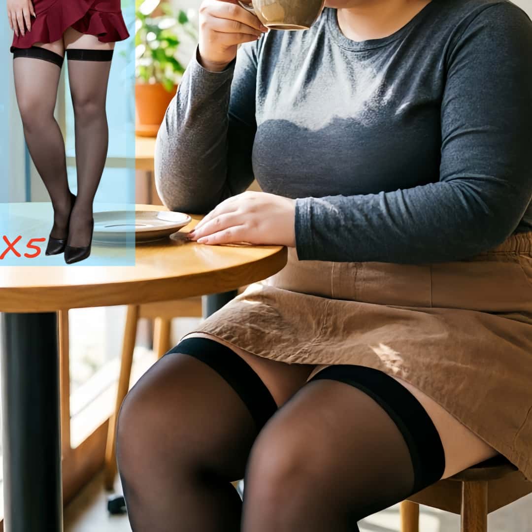Thigh High Sock Stay Up - ถุงน่องลูกไม้ไซส์ใหญ่ 5 คู่ ถุงน่องยาวเหนือเข่า ยืดหยุ่นสูง พร้อมแถบซิลิโคนกันหลุด