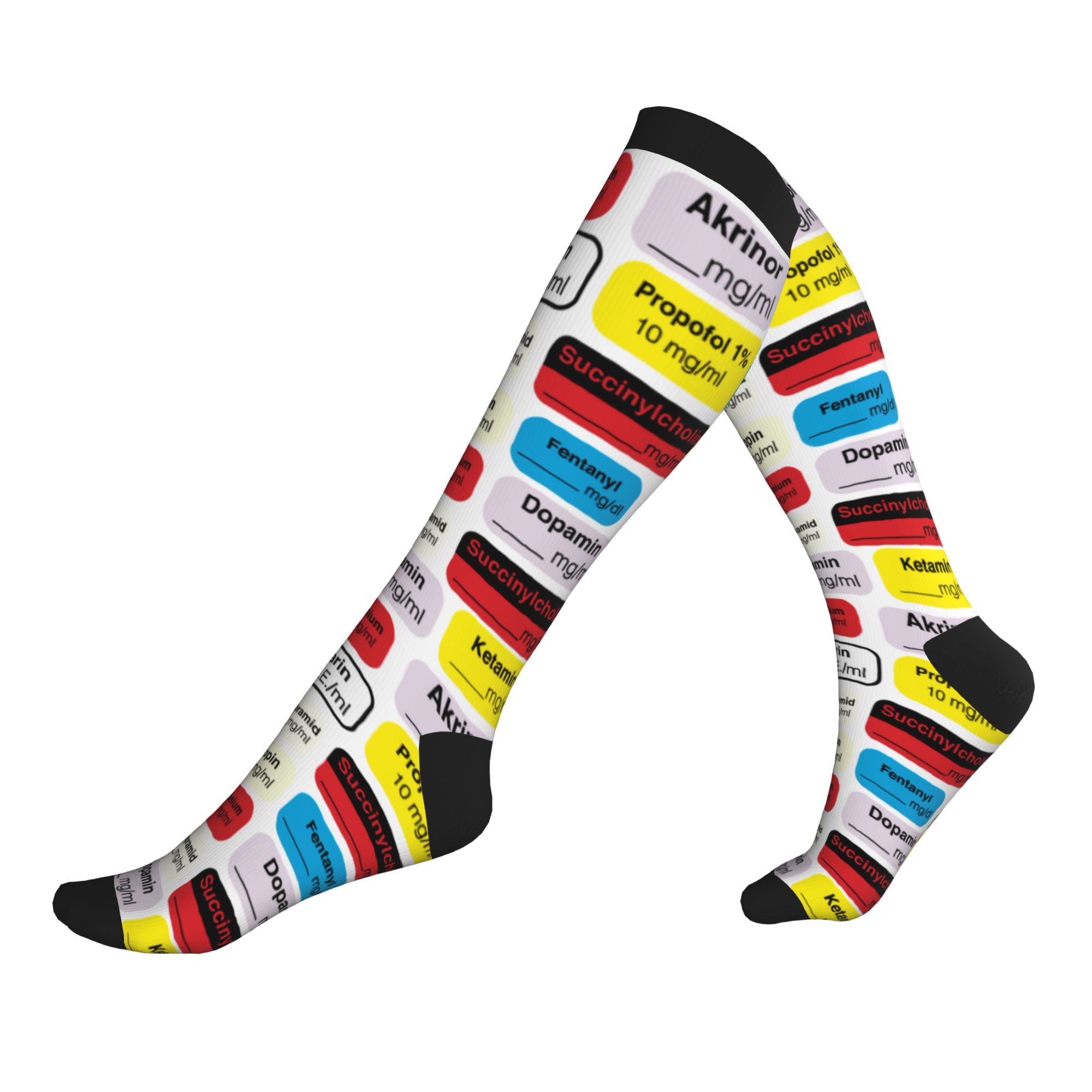 Compression Sock Medical - ฉลากยาชา ถุงเท้ากีฬาสำหรับผู้ชายและผู้หญิง ถุงเท้าแฟชั่นพิมพ์ลาย 3 มิติ สำหรับทุกเพศ