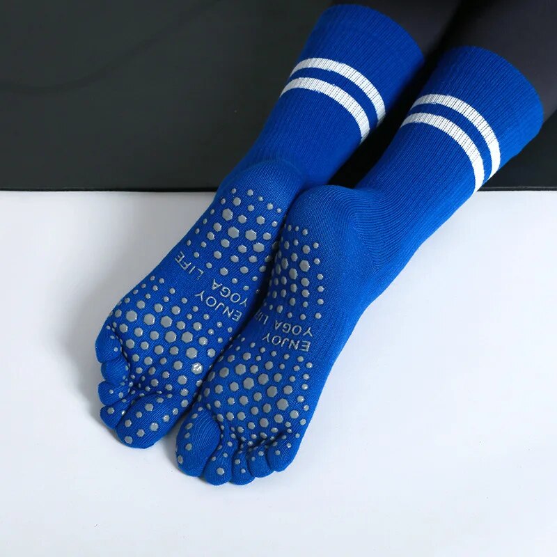Grip Sock Yoga - ถุงเท้าโยคะระบายอากาศได้สำหรับผู้หญิงถุงเท้าสำหรับใส่ในบ้านทำจากผ้าฝ้ายใช้ในฟิตเนสเต้นบัลเล่ต์ได้ห้านิ้วกันลื่น