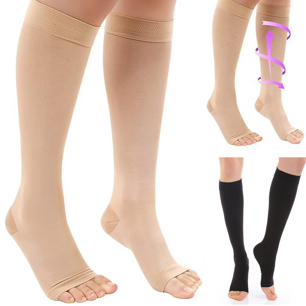 Compression Sleeve Calf - ถุงน่องทางการแพทย์แบบแรงกดทับระดับต่างๆ พร้อมดีไซน์ปลายเท้าเปิด ยืดหยุ่นสูง ระดับเข่า สำหรับเส้นเลือดขอด ขนาด