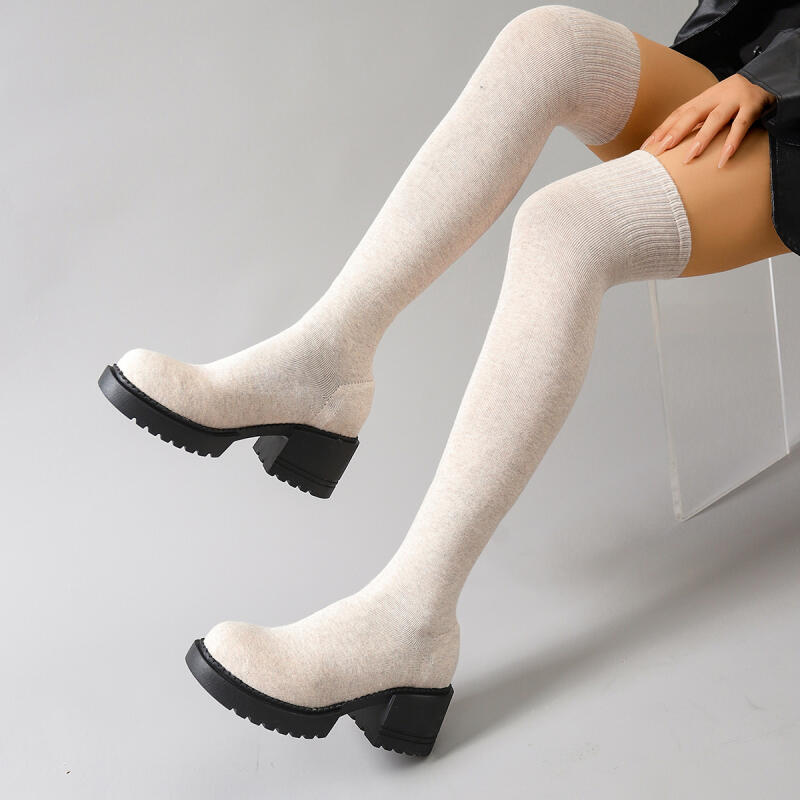 Knee High Sock Women - รองเท้าบูททรง Chunky Platform สูงเหนือเข่า สำหรับผู้หญิง ฤดูใบไม้ร่วง