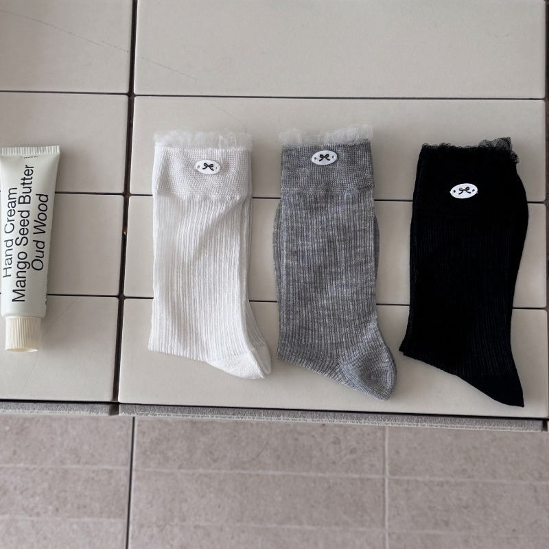 Silk Sock Bamboo - SP & CITY Summetr บางหวานผ้าฝ้ายถุงเท้าผู้หญิงลูกไม้ขอบโบว์ Breathable
