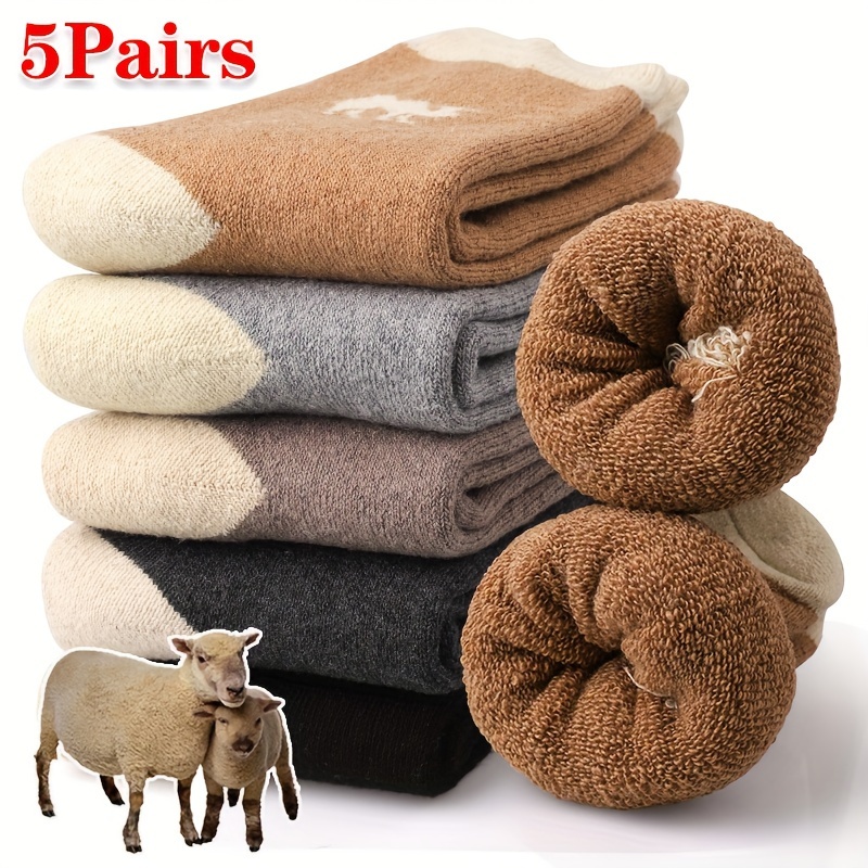 Thermal Sock Winter - ถุงเท้ากันหนาวแบบหนา 5 คู่ ถุงเท้าขนนุ่มซับเหงื่อ ถุงเท้าความยาวกลางน่อง นุ่ม