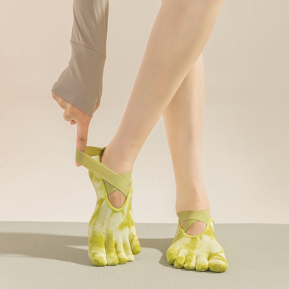 Grip Sock Yoga - ถุงเท้าโยคะแบบมีสายรัดห้านิ้วสำหรับผู้หญิง, ถุงเท้าพิลาทิสแบบแยกนิ้ว, ถุงเท้าผ้าฝ้ายระบายอากาศกันลื่นสำหรับกีฬาในร่ม