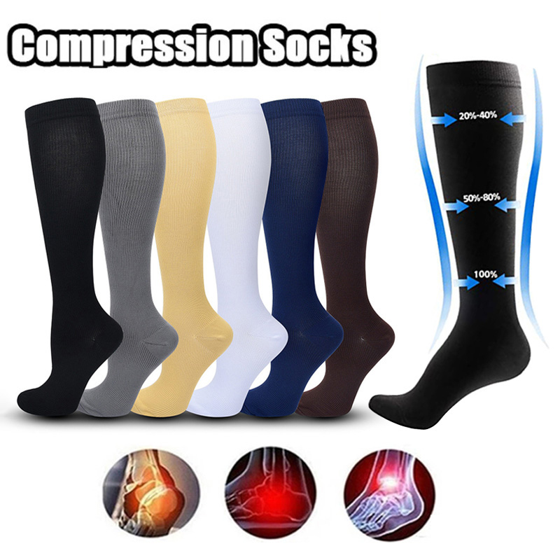 Compression Sleeve Calf - ถุงเท้ารัดกล้ามเนื้อสำหรับผู้หญิงและผู้ชาย 1 คู่ 15-20 MMHg ถุงเท้ายาวถึงเข่าสำหรับปั่นจักรยาน