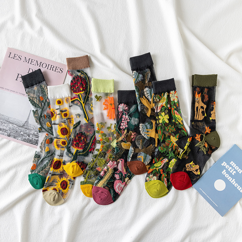 1/4 คู่ ถุงเท้าผ้าไหมแก้วลายดอ - Silk Sock Bamboo บทวิจารณ์และราคา