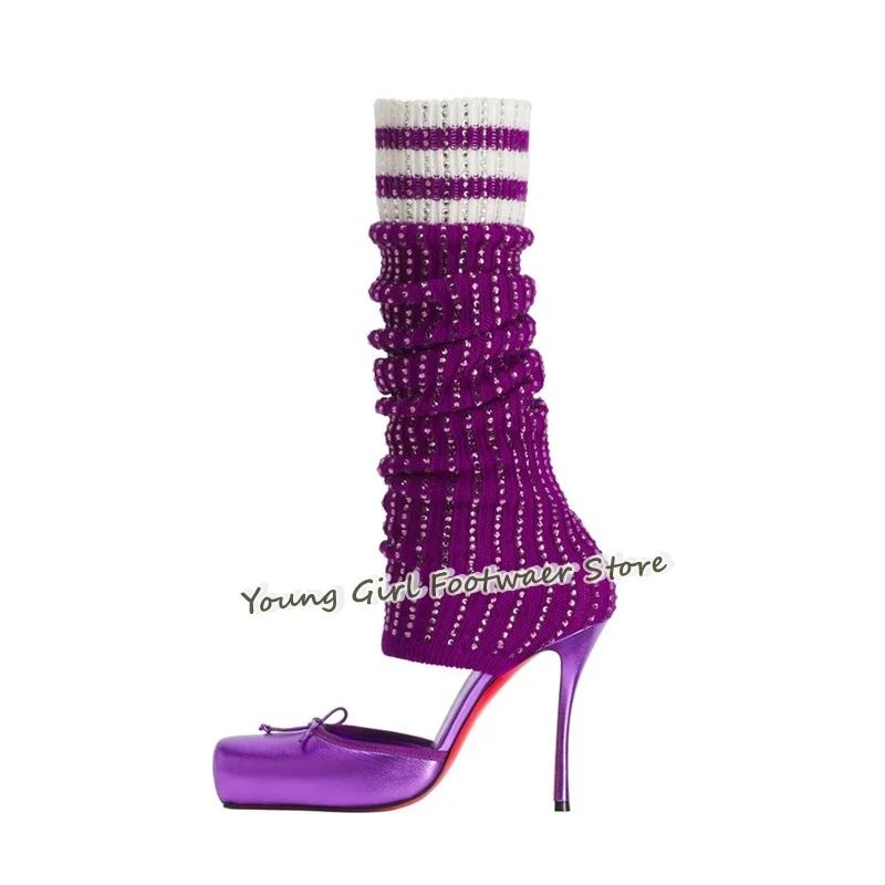 รองเท้าส้นเข็มแบบสวม สีแดง ตกแ - Knee High Sock Women บทวิจารณ์และราคา