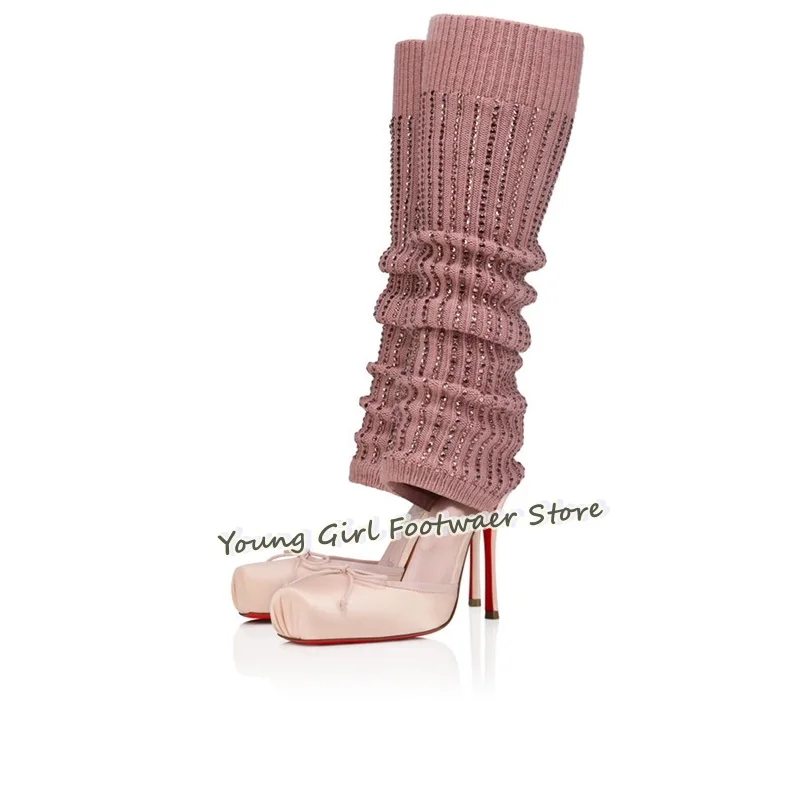 รองเท้าส้นเข็มแบบสวม สีแดง ตกแ - Knee High Sock Women บทวิจารณ์และราคา