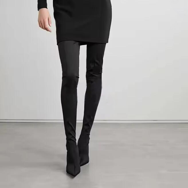 รองเท้าบูทส้นสูงแบบสวม ปลายแหล - Knee High Sock Women บทวิจารณ์และราคา