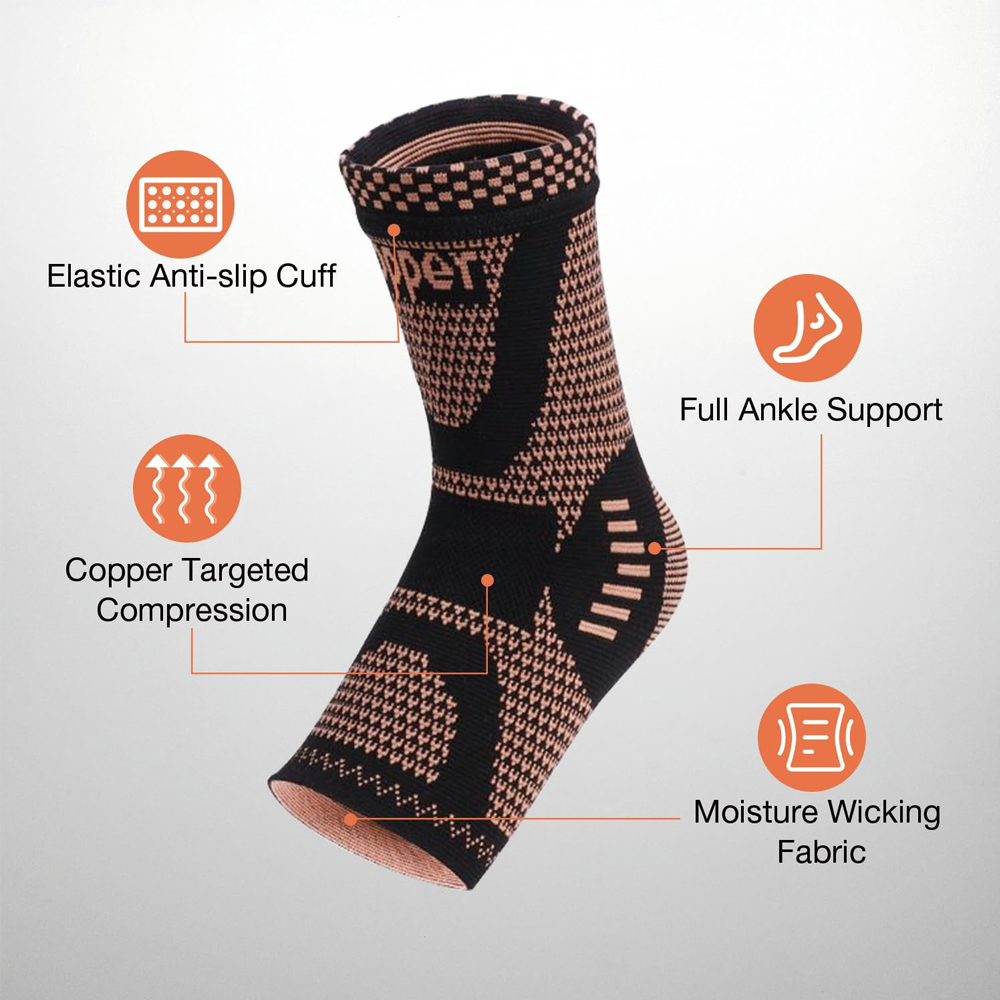 2 ชิ้น ที่รัดข้อเท้าทองแดงสำหร - Ankle Brace Sock บทวิจารณ์และราคา