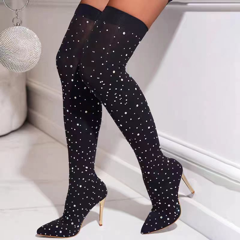 Rhinestone Slimขายืดถุงเท้ารอง - Knee High Sock Women บทวิจารณ์และราคา