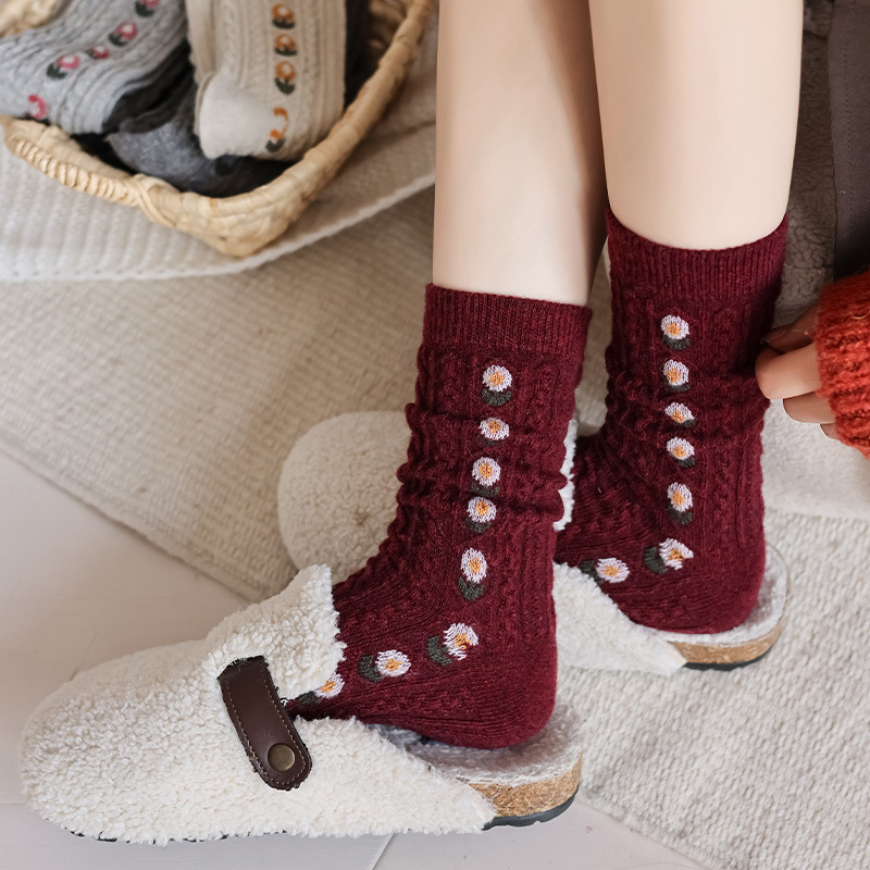 ถุงเท้าขนสัตว์ลายดอกไม้สไตล์เก - Boot Sock Slouchy บทวิจารณ์และราคา