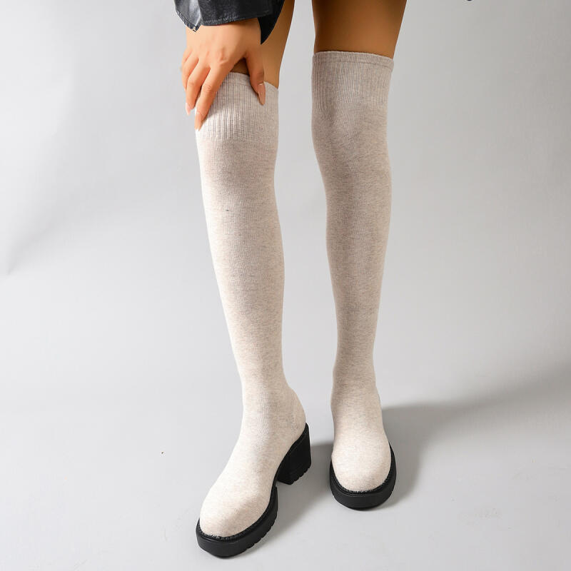 รองเท้าบูททรง Chunky Platform  - Knee High Sock Women บทวิจารณ์และราคา