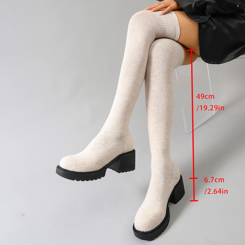 รองเท้าบูททรง Chunky Platform  - Knee High Sock Women บทวิจารณ์และราคา