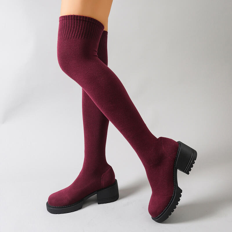 รองเท้าบูททรง Chunky Platform  - Knee High Sock Women บทวิจารณ์และราคา