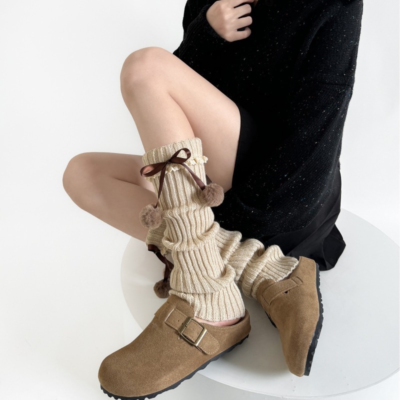 CAMEL ถักขาอุ่น Furry Ball Bow - Boot Sock Slouchy บทวิจารณ์และราคา