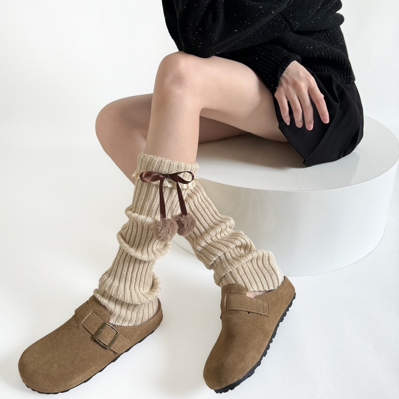 CAMEL ถักขาอุ่น Furry Ball Bow - Boot Sock Slouchy บทวิจารณ์และราคา