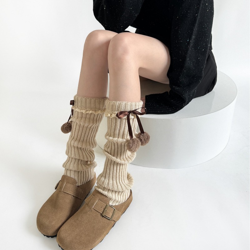 CAMEL ถักขาอุ่น Furry Ball Bow - Boot Sock Slouchy บทวิจารณ์และราคา