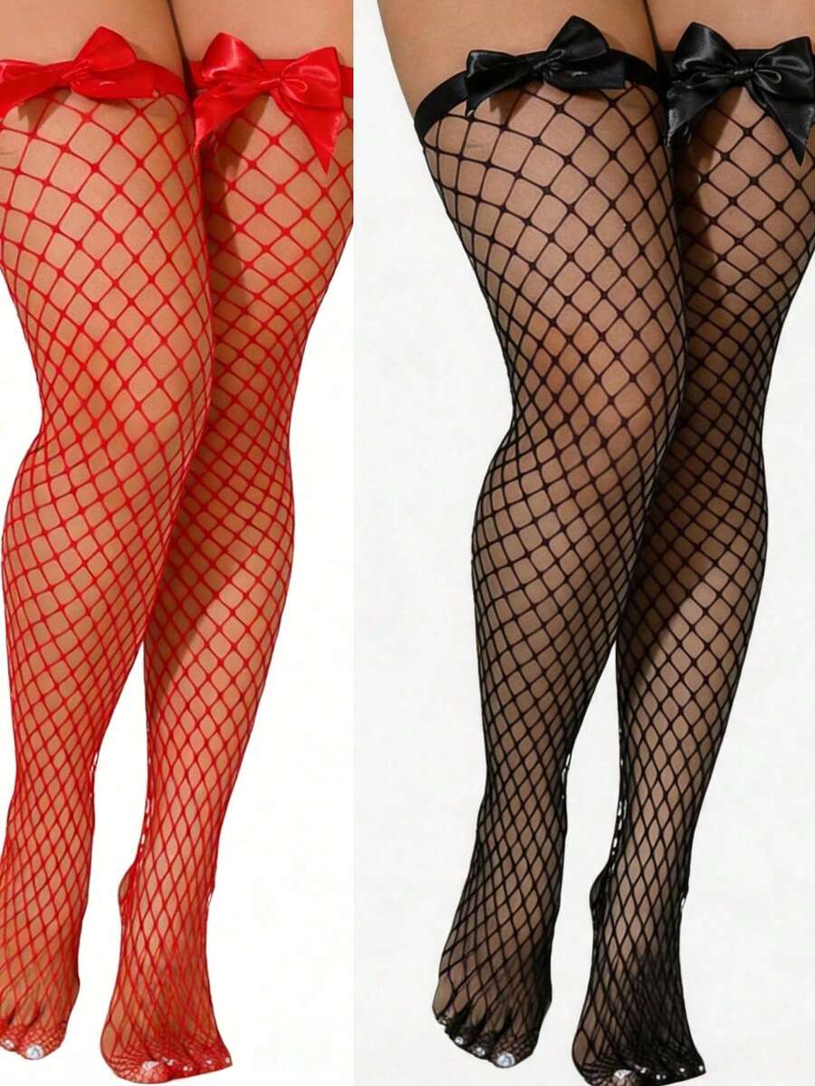 ถุงน่องตาข่ายประดับโบว์เหนือเข - Knee High Sock Women บทวิจารณ์และราคา